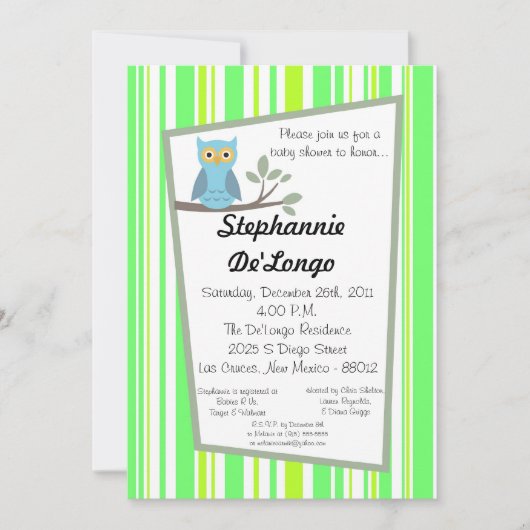 5x7ウッドランドフォーレストフクロウベビーシャワー招待状 招待状 (正面)