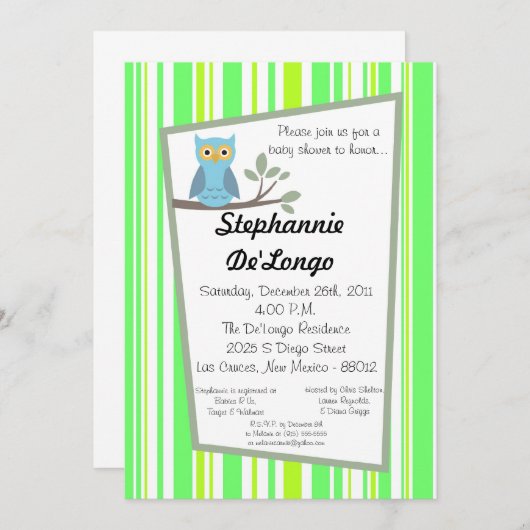 5x7ウッドランドフォーレストフクロウベビーシャワー招待状 招待状 (正面/裏面)