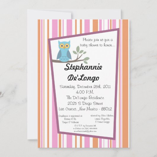 5x7ウッドランドフォーレストフクロウベビーシャワー招待状 招待状 (正面)