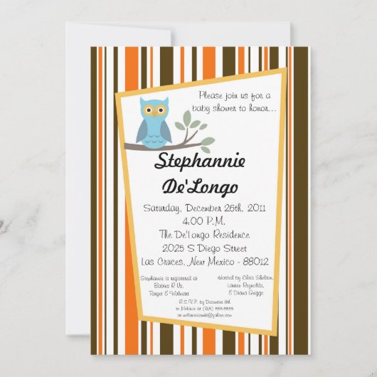 5x7ウッドランドフォーレストフクロウベビーシャワー招待状 招待状 (正面)