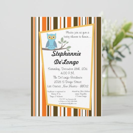 5x7ウッドランドフォーレストフクロウベビーシャワー招待状 招待状 (スタンド正面)