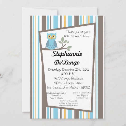 5x7ウッドランドフォーレストフクロウベビーシャワー招待状 招待状 (正面)