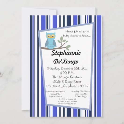 5x7ウッドランドフォーレストフクロウベビーシャワー招待状 招待状 (正面)