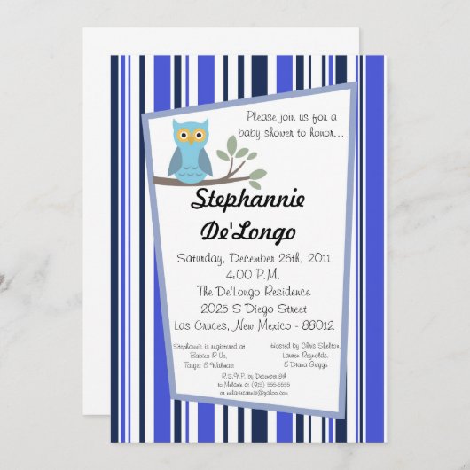 5x7ウッドランドフォーレストフクロウベビーシャワー招待状 招待状 (正面/裏面)