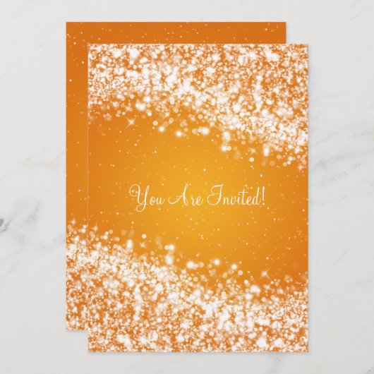 5x7エレガントウェディングウェきらめくーブオレンジ 招待状 (正面/裏面)