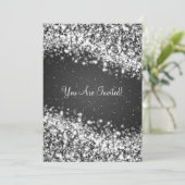 5x7エレガントウェディングウェきらめくーブブラック 招待状 (スタンド正面)