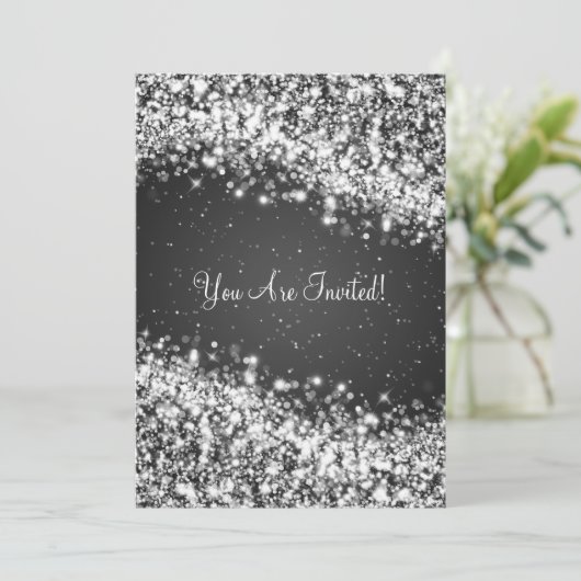 5x7エレガントウェディングウェきらめくーブブラック 招待状 (スタンド正面)