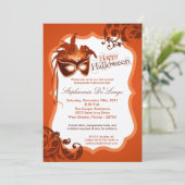 5x7オレンジマスカレードマスクハロウィーン招待状 招待状 (スタンド正面)