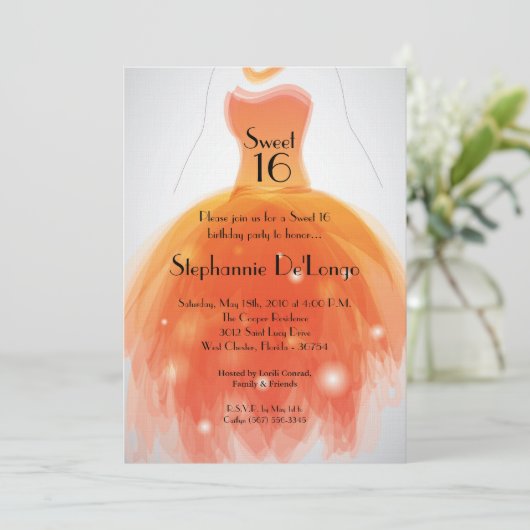 5x7オレンジ服の菓子16の誕生日の招待状 招待状 (スタンド正面)