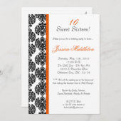 5x7オレンジ色のダマスクレース誕生日パーティーの招待状 招待状 (正面/裏面)