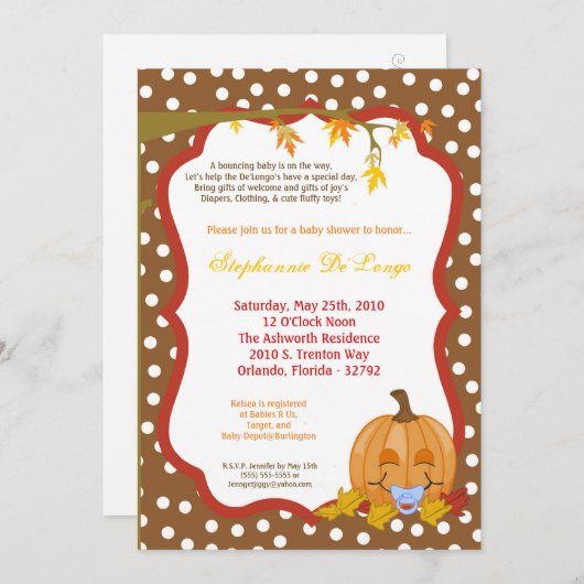 5x7オータム秋パンプキンベビーシャワー招待状 招待状 (正面/裏面)