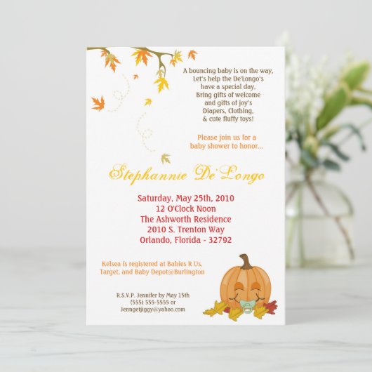 5x7オータム秋パンプキンベビーシャワー招待状 招待状 (スタンド正面)