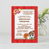 5x7オールスターレッド誕生日パーティーの招待 招待状 (スタンド正面)