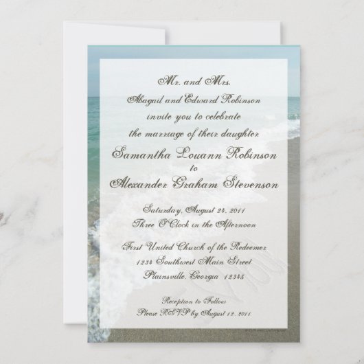 5x7カスタムハート砂ビーチ行先結婚式 招待状 (裏面)