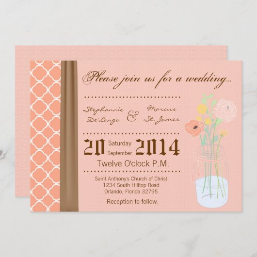 5x7カントリーメイソンジャールフラワーズ結婚式招待状 招待状 (正面/裏面)