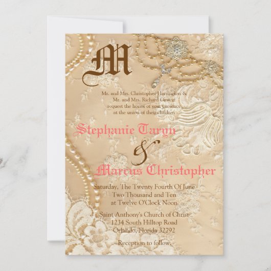 5x7カントリーレースビクトリアンヴィント結婚式招待状 招待状 (正面)