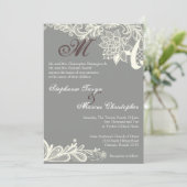 5x7カントリーヴィンテージレースグレー結婚式招待状 招待状 (スタンド正面)
