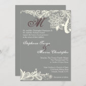 5x7カントリーヴィンテージレースグレー結婚式招待状 招待状 (正面/裏面)