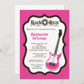 5x7ガーリーなピンクの石のギターのベビーシャワーの招待状 招待状 (正面/裏面)