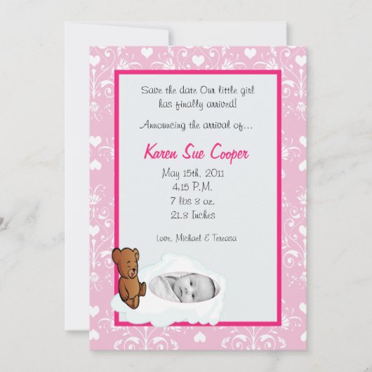 5x7ガールサークルPHOTO on Cloud Birth Announcement 招待状 (正面)