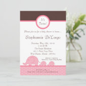 5x7ガールツインズエレファントベビーモダンシャワー招待状 招待状 (スタンド正面)