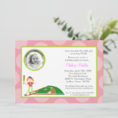 5x7ガールピンクソフトボール誕生日シャワー招待状 セーブザデート (スタンド正面)