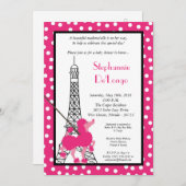 5x7ガールピンクプードルパリベビーシャワー招待状 招待状 (正面/裏面)