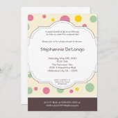 5x7ガールピンク水玉模様ポケベビーシャワー招待状 招待状 (正面/裏面)