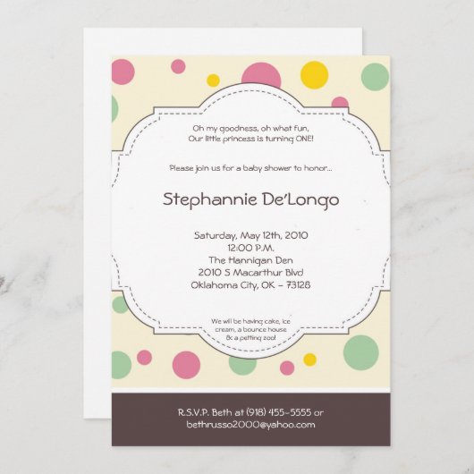 5x7ガールピンク水玉模様ポーク誕生日招待状 招待状 (正面/裏面)