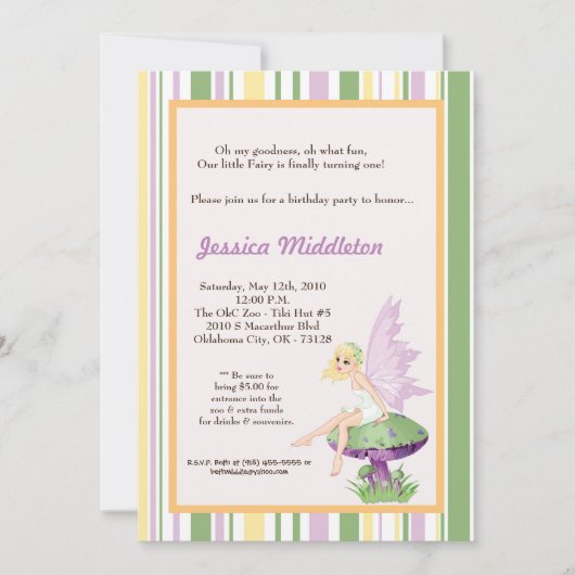 5x7ガールフェアリー誕生日パーティーへの招待 招待状 (正面)
