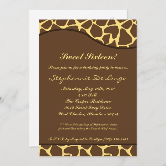 5x7キリンプリントスウィート16バースデーパーティー招待状 招待状 (正面/裏面)