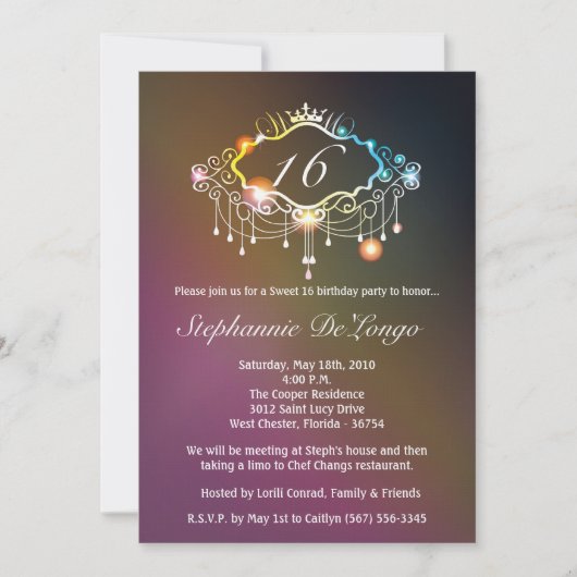 5x7クラウンガーリースウィート16誕生日招待状 招待状 (正面)