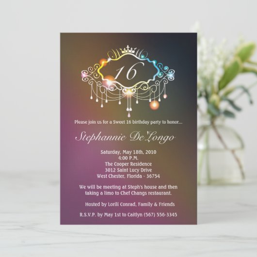 5x7クラウンガーリースウィート16誕生日招待状 招待状 (スタンド正面)