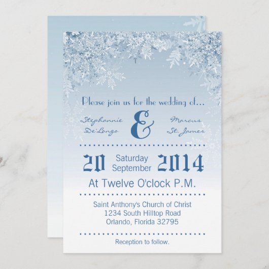 5x7クリスタル雪の結晶ウィンターウェディング招待状 招待状 (正面/裏面)