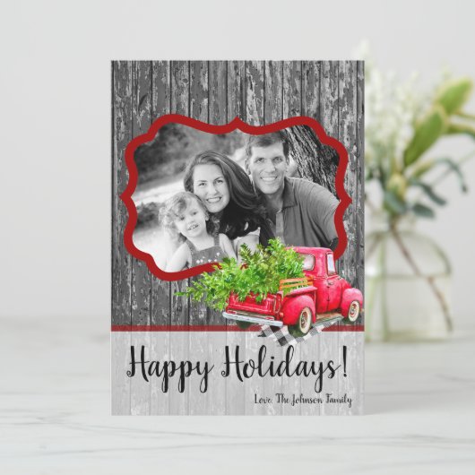 5x7クリスマスの赤いクリスマスのトラックの木の写真カード シーズンカード (スタンド正面)