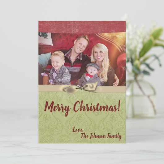 5x7クリスマスクリスマスグリーンファブリッストライプのクPHOTOカード シーズンカード (スタンド正面)