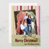 5x7クリスマスクリスマスグリーンファブリッストライプのクPHOTOカード シーズンカード (正面/裏面)