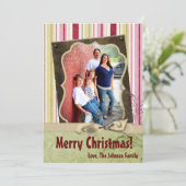 5x7クリスマスクリスマスグリーンファブリッストライプのクPHOTOカード シーズンカード (スタンド正面)