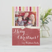 5x7クリスマスクリスマスグリーンファブリッストライプのクPHOTOカード シーズンカード (スタンド正面)