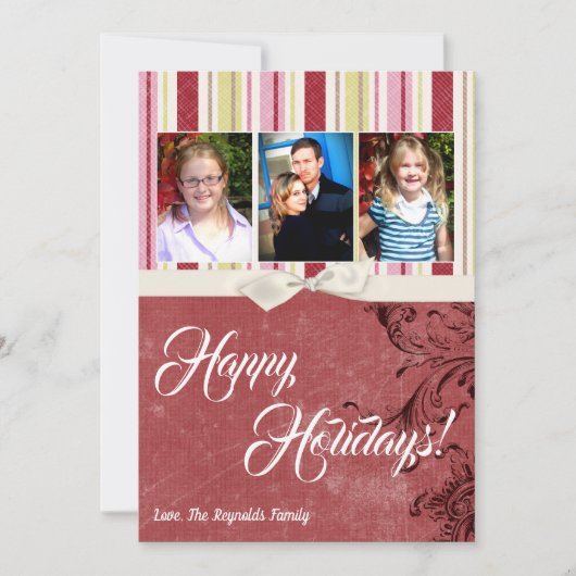 5x7クリスマスクリスマスグリーンファブリッストライプのクPHOTOカード シーズンカード (正面)