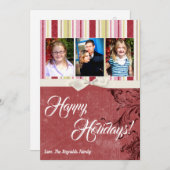 5x7クリスマスクリスマスグリーンファブリッストライプのクPHOTOカード シーズンカード (正面/裏面)