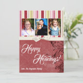 5x7クリスマスクリスマスグリーンファブリッストライプのクPHOTOカード シーズンカード (スタンド正面)