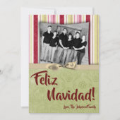 5x7クリスマスクリスマスグリーンファブリッストライプのクPHOTOカード シーズンカード (正面)