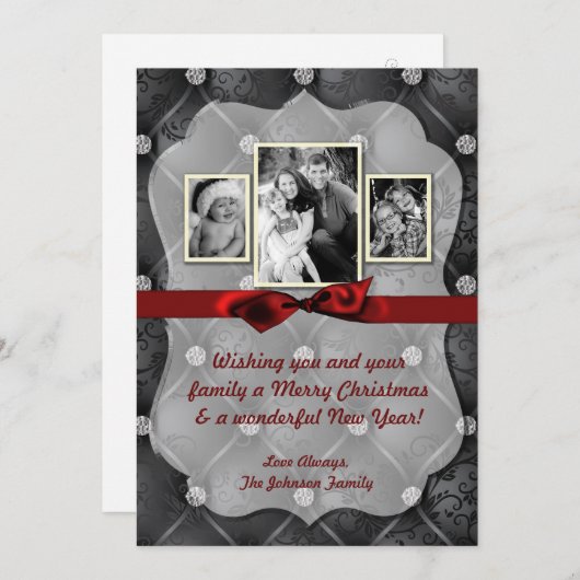 5x7クリスマスクリスマスダイヤモンドピンタックPHOTOカード シーズンカード (正面/裏面)