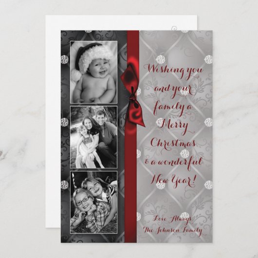5x7クリスマスクリスマスダイヤモンドピンタックPHOTOカード シーズンカード (正面/裏面)