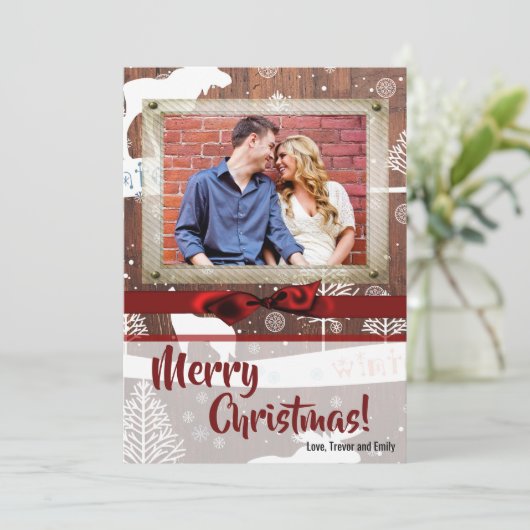 5x7クリスマスクリスマスディアーウッドバックdoeフォトカード シーズンカード (スタンド正面)
