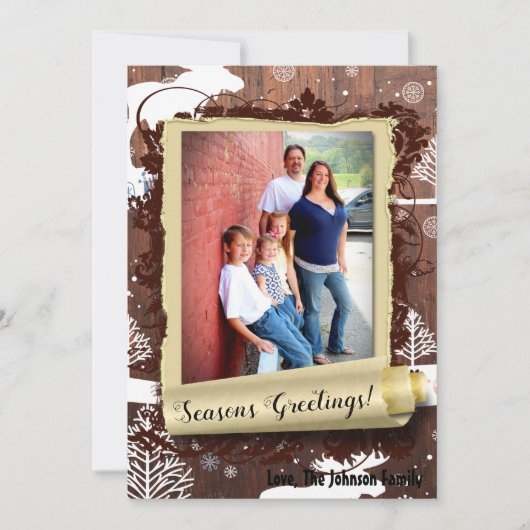 5x7クリスマスクリスマスディアーウッドバックdoeフォトカード シーズンカード (正面)