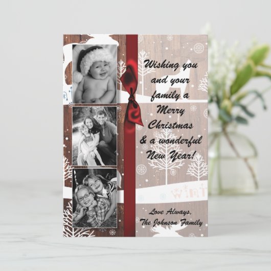 5x7クリスマスクリスマスディアーウッドバックdoeフォトカード シーズンカード (スタンド正面)