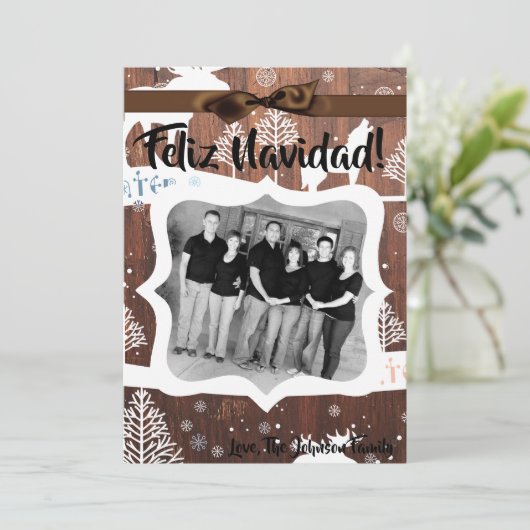 5x7クリスマスクリスマスディアーウッドバックdoeフォトカード シーズンカード (スタンド正面)