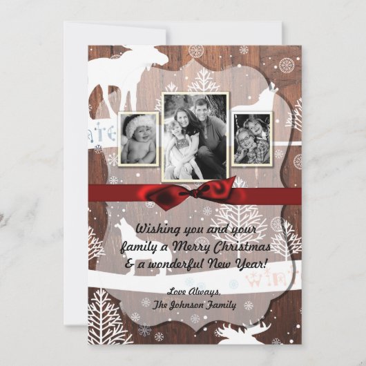 5x7クリスマスクリスマスディアーウッドバックdoeフォトカード シーズンカード (正面)